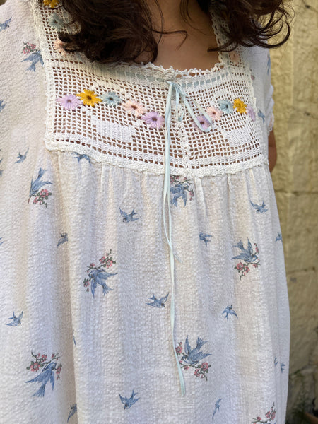 Antique Edwardian Era Bird Print Dress