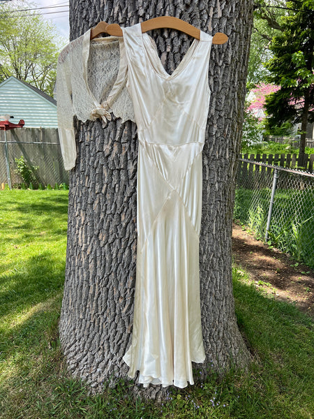 Vintage 1930's Wedding Gown with Matching Lace Long Sleeved Top