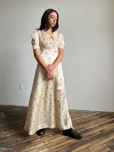 Vintage 1960's - 70's Floral Prairie Dress with Puffed Sleeves