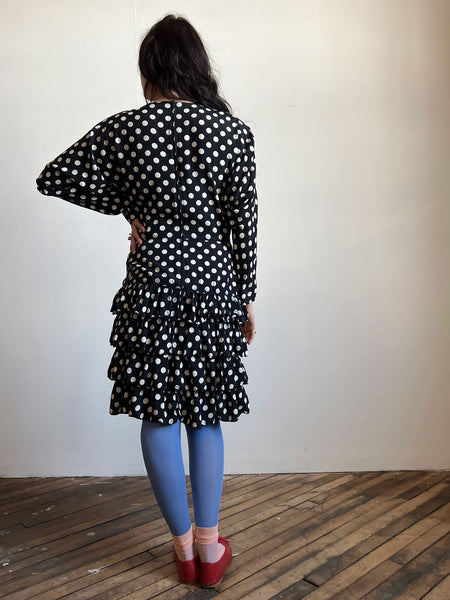 Vintage 1980's PJ Klein Polka Dot Dress Ruffled