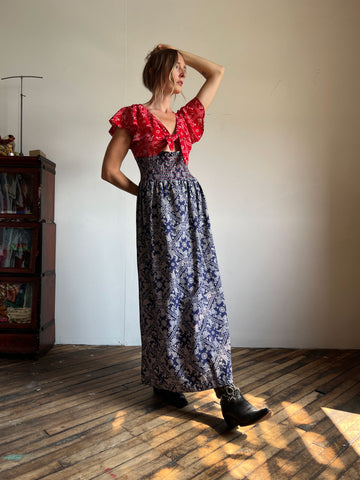 Vintage 1960's - 1970's Handkerchief Print Maxi Dress