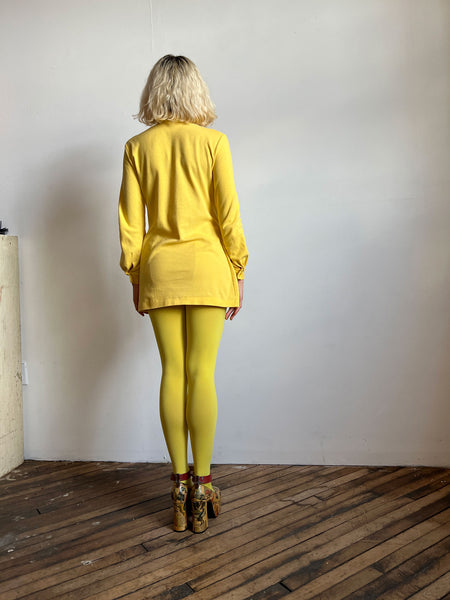 Vintage 1960's Yellow Cotton Long Sleeved Mini Dress Made in Stockholm