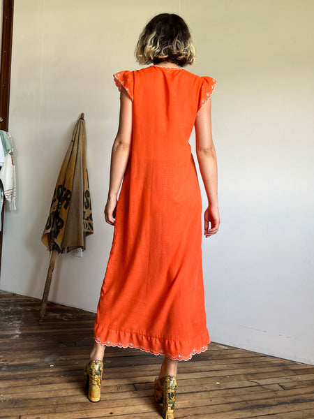 Vintage Late 1960's Early 1970's Orange Floral Dress