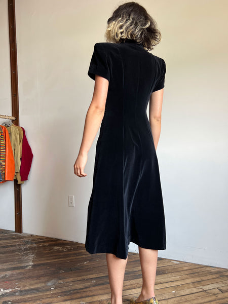 Vintage 1930's Black Velvet Dress