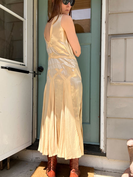 Antique 1920's Champagne Silk Satin Gown