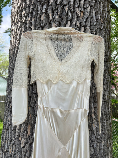 Vintage 1930's Wedding Gown with Matching Lace Long Sleeved Top