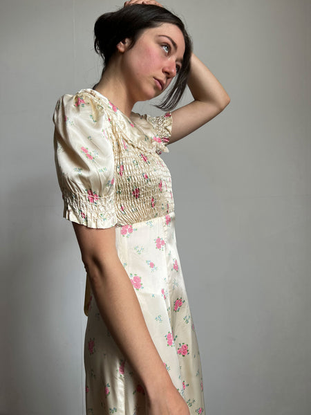 Vintage 1960's - 70's Floral Prairie Dress with Puffed Sleeves