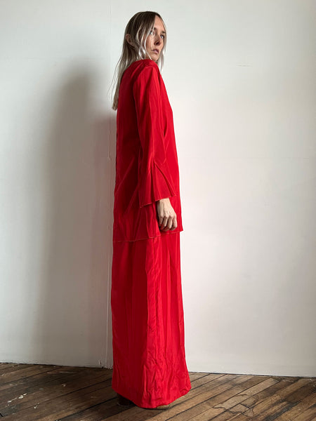 Vintage 1970's Floor Length Layered Dress, Silk 70's Gown