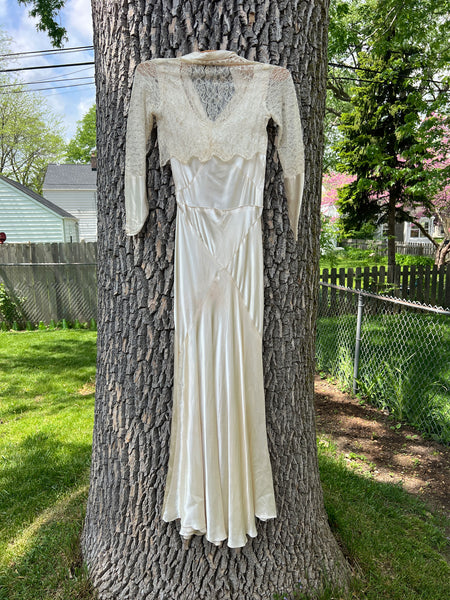 Vintage 1930's Wedding Gown with Matching Lace Long Sleeved Top
