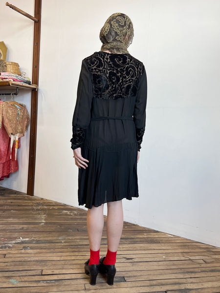 Vintage 1920's Devore Burnout Silk Velvet and Crepe Dress