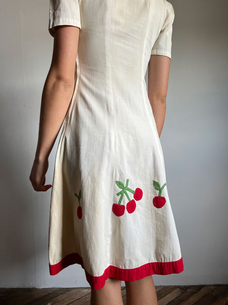 Vintage 1930's Cherry Appliqué Dress, 30's