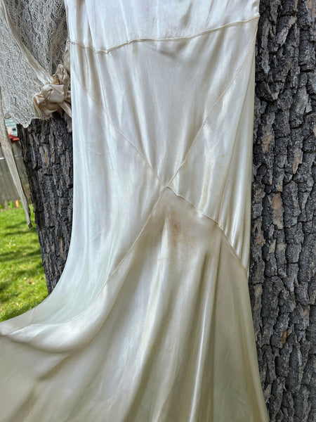 Vintage 1930's Wedding Gown with Matching Lace Long Sleeved Top