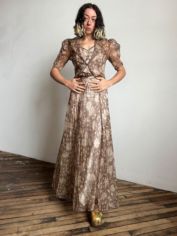 Vintage 1930's Daisy Print Gown with Matching Jacket