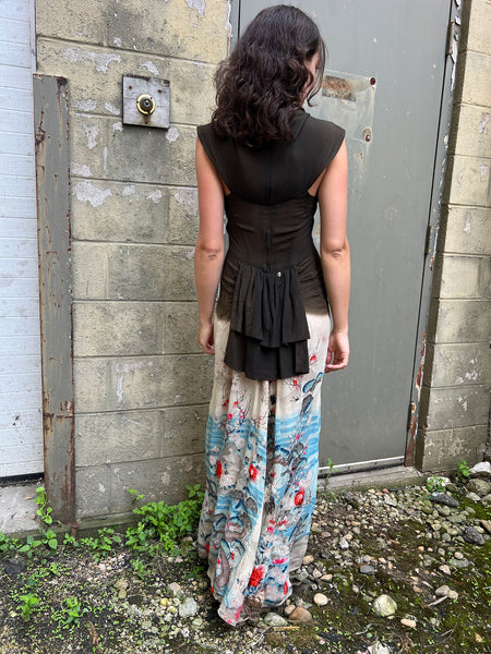 Vintage 1930's - 40's Embroidered Flying Cranes Floor Length Gown