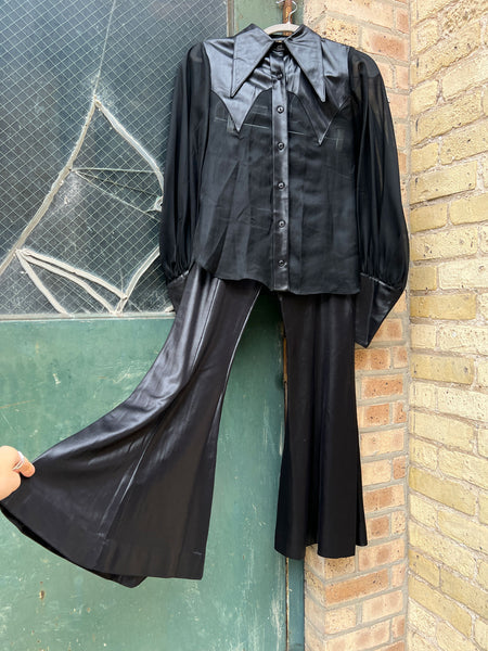 Vintage 1970's EROS California Black Blouse and Pants Set