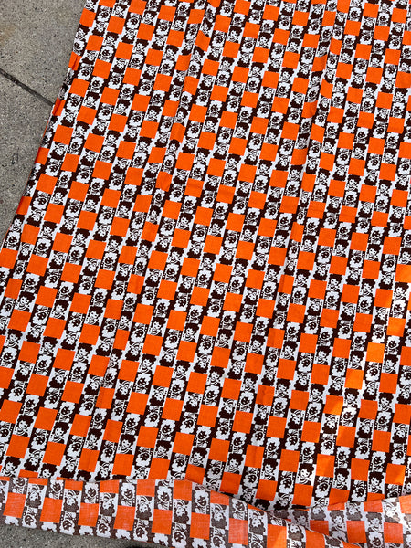 Vintage Orange Faces Novelty Print Fabric
