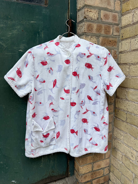 Vintage 1940's Terry Cloth Reversible Novelty Print Beach Jacket