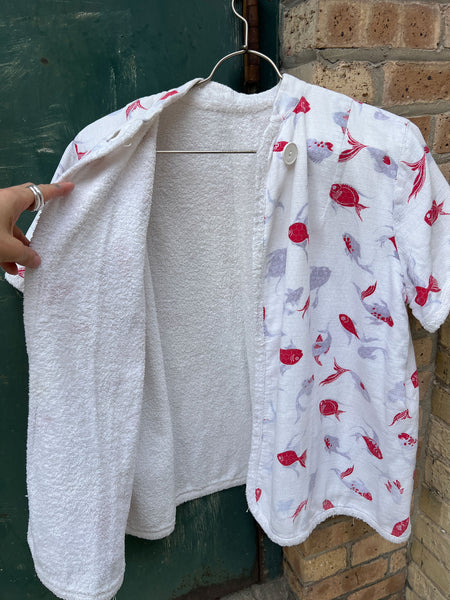 Vintage 1940's Terry Cloth Reversible Novelty Print Beach Jacket
