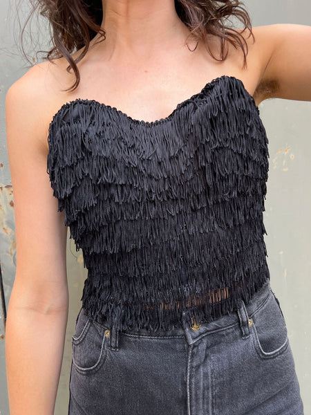 Vintage 1950's - 60's  Black Fringe Bustier
