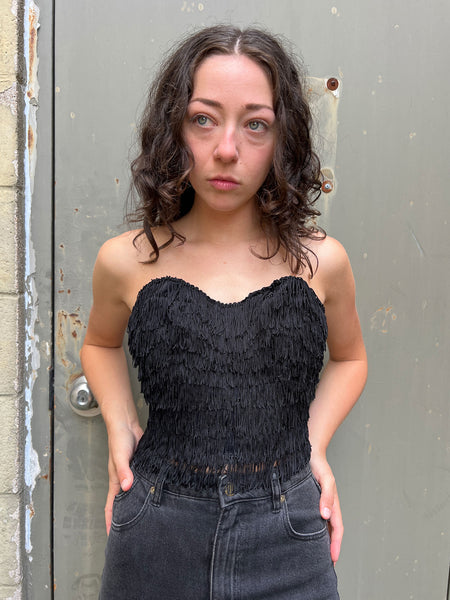 Vintage 1950's - 60's  Black Fringe Bustier