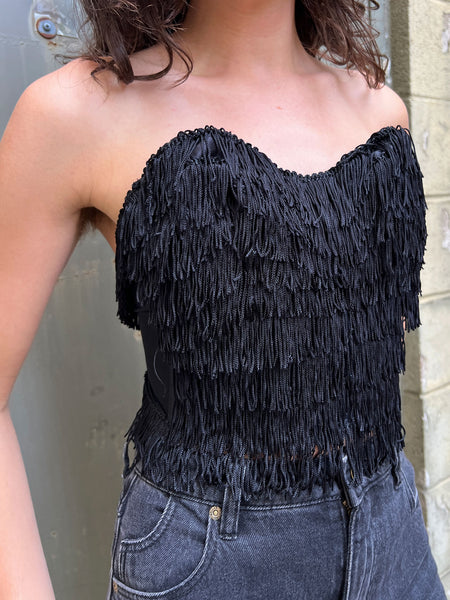 Vintage 1950's - 60's  Black Fringe Bustier