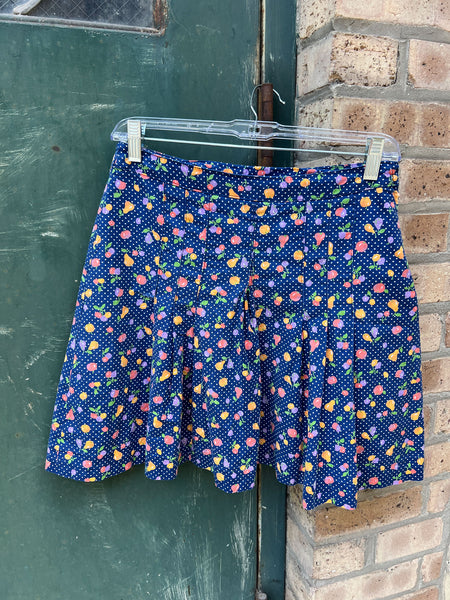 Vintage 1960's - 1970's Fruit Print Pleated Skirt