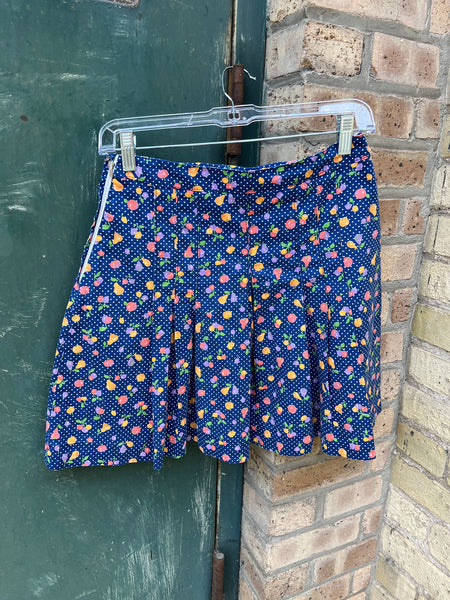 Vintage 1960's - 1970's Fruit Print Pleated Skirt