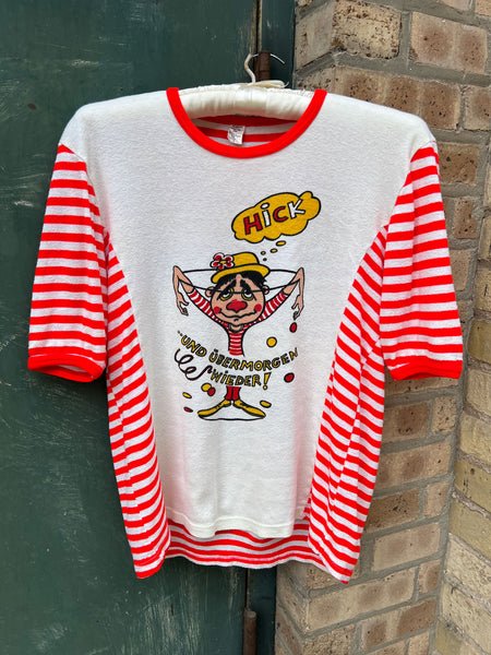 Vintage 1970's Striped Hungover Person in Martini Glass T-Shirt
