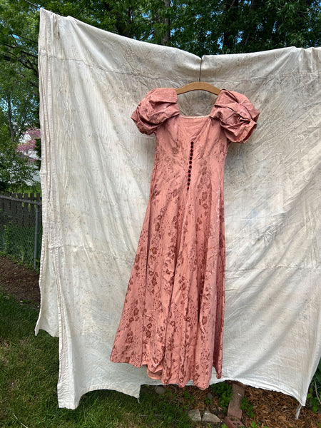 Vintage 1930’s Blush Pink Moiré Puffed Sleeve Gown