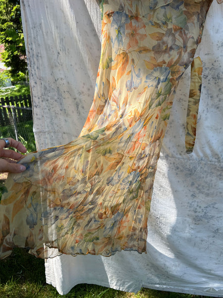 Antique - Early Vintage 1920's 30's Floral Silk Chiffon Dress