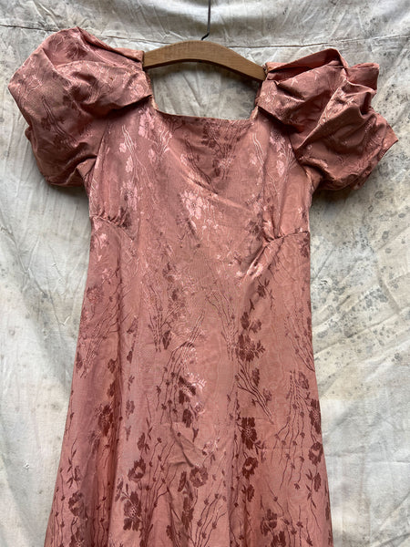 Vintage 1930’s Blush Pink Moiré Puffed Sleeve Gown