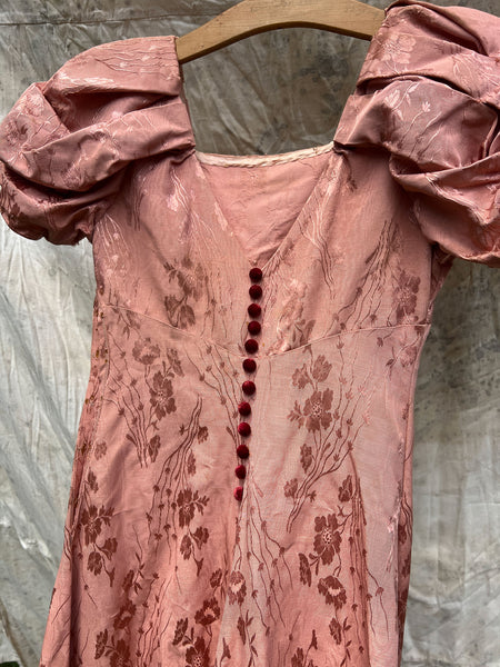 Vintage 1930’s Blush Pink Moiré Puffed Sleeve Gown