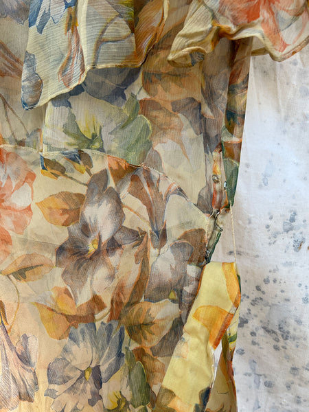 Antique - Early Vintage 1920's 30's Floral Silk Chiffon Dress