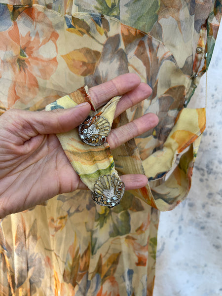 Antique - Early Vintage 1920's 30's Floral Silk Chiffon Dress