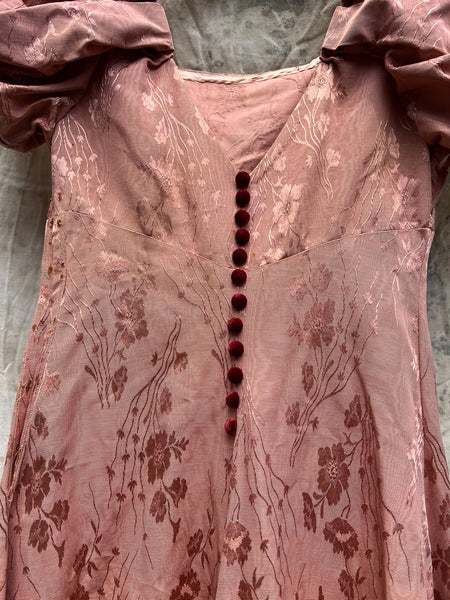 Vintage 1930’s Blush Pink Moiré Puffed Sleeve Gown