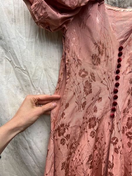 Vintage 1930’s Blush Pink Moiré Puffed Sleeve Gown