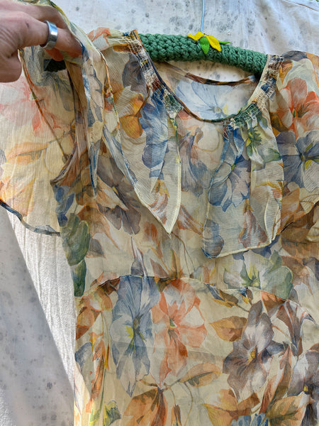 Antique - Early Vintage 1920's 30's Floral Silk Chiffon Dress
