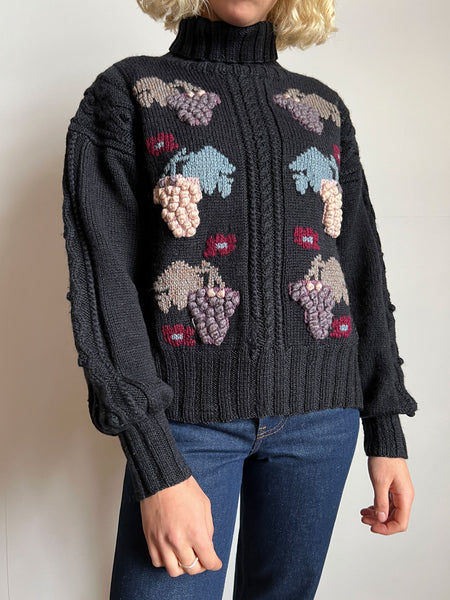 Vintage Handknit Wool Grape Sweater