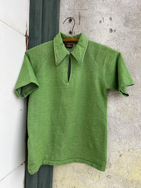 Vintage 1960's - 1970's Green Collared Short Sleeve Shirt