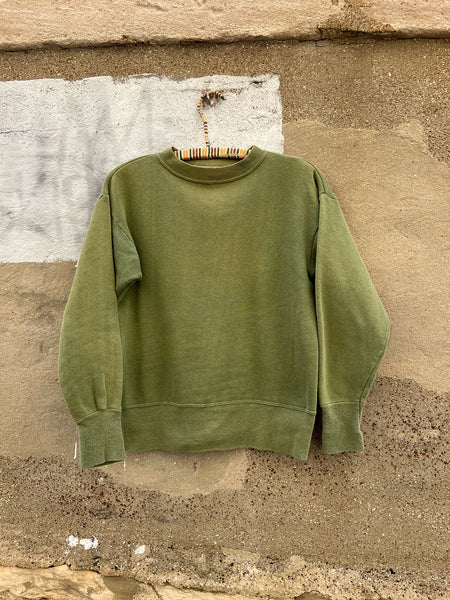 Vintage 1960's Olive Green Cotton Sweatshirt, Sunfaded