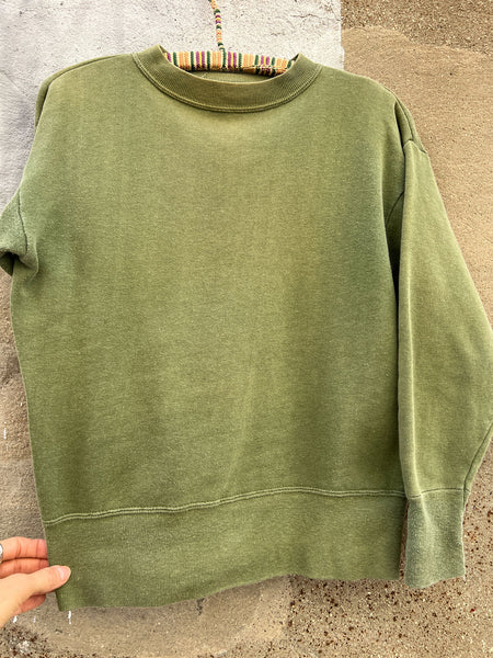 Vintage 1960's Olive Green Cotton Sweatshirt, Sunfaded