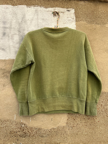 Vintage 1960's Olive Green Cotton Sweatshirt, Sunfaded