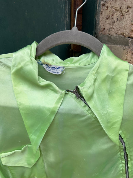 Vintage 1940's Green Metal Zipper Short Sleeve Blouse