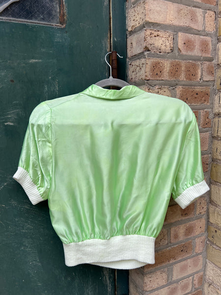 Vintage 1940's Green Metal Zipper Short Sleeve Blouse