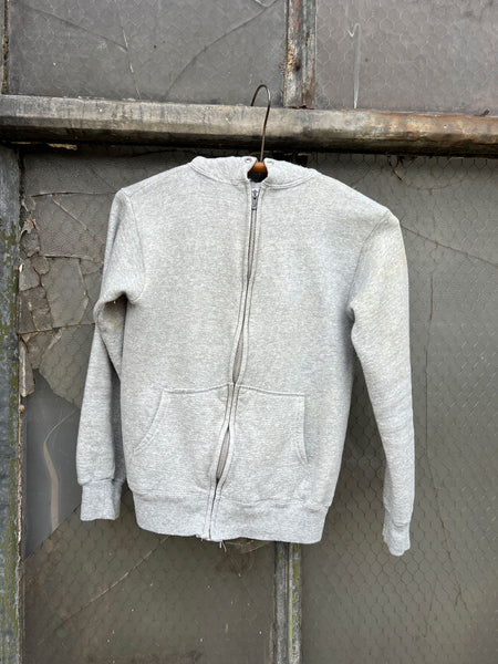 Vintage 1960's Grey Zip Up Cotton Hooded Sweatshirt