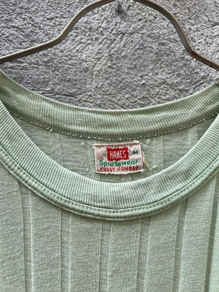 Vintage 1950's Mint Green Hanes Ribbed T-Shirt