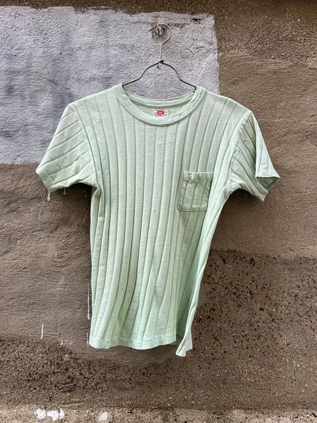 Vintage 1950's Mint Green Hanes Ribbed T-Shirt
