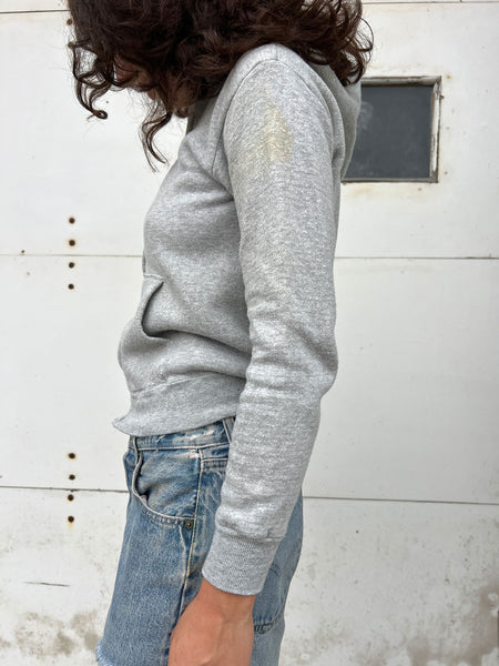 Vintage 1960's Grey Zip Up Cotton Hooded Sweatshirt