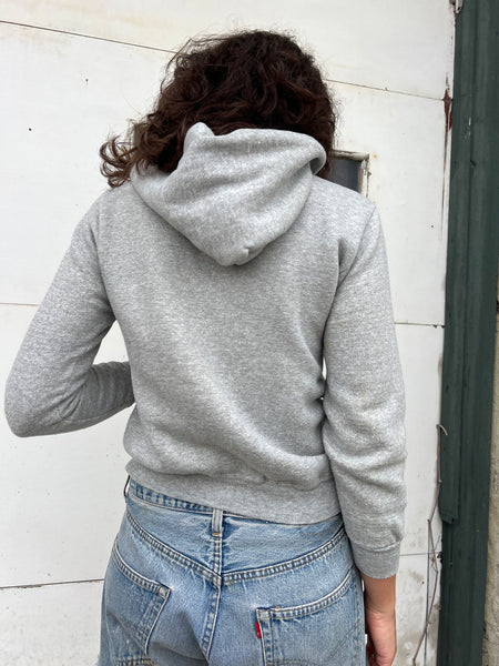 Vintage 1960's Grey Zip Up Cotton Hooded Sweatshirt