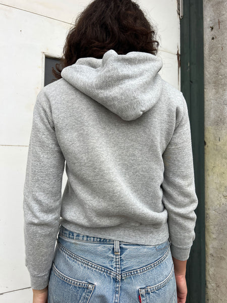 Vintage 1960's Grey Zip Up Cotton Hooded Sweatshirt